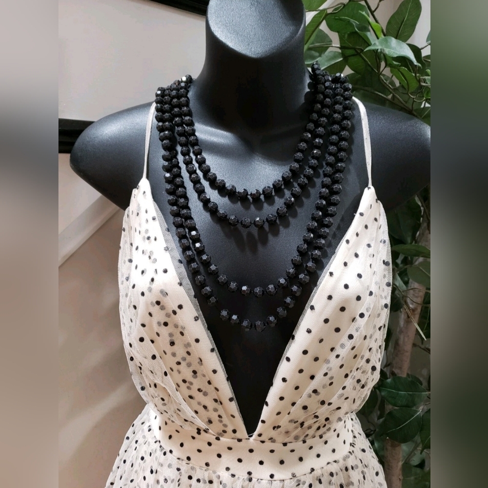 White Polka Dot Tiered Maxi Dress with Plunge Neck - Picture 7 of 9